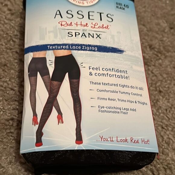 Assets Red Hot Label By Spanx Women's XL Zig Zag Pattern Shaping Tights Black - Picture 1 of 9